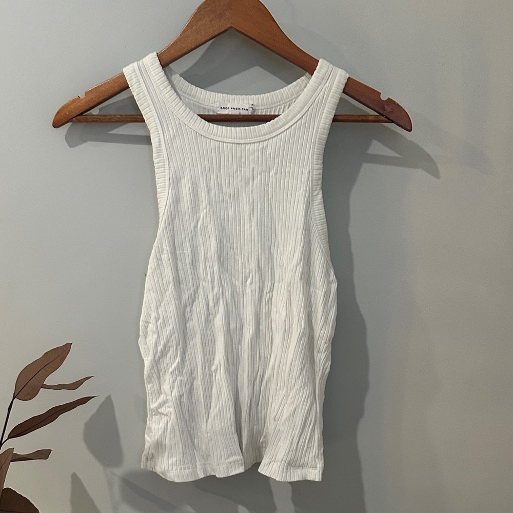 Good American Ivory Ribbed Tank Top